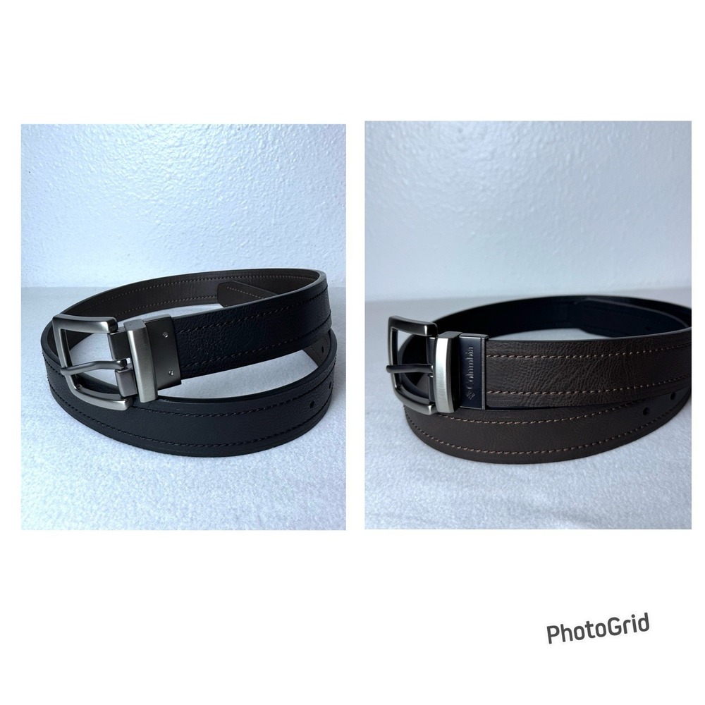 Columbia Reversible Black Brown Faux Leather Belt Men's Medium 34-36 Adjustable‎
